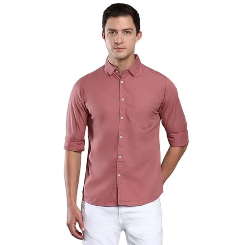 Men's Solid Slim Fit Cotton Casual Shirt SIZE-M COLOR-PEACH