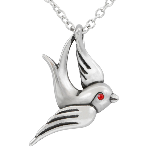 Mini Sparrow with Light Siam Red Swarovski Eye Necklace