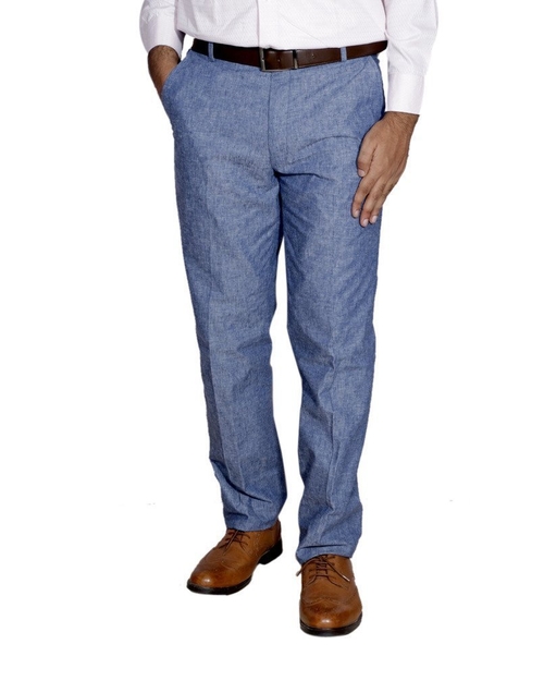 Mens Linen Blue Formal Trouser (Size-30) (Color-BLUE)