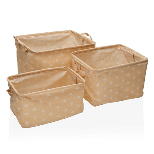 Set of Stackable Organising Boxes Versa rect stars Beige Polyester