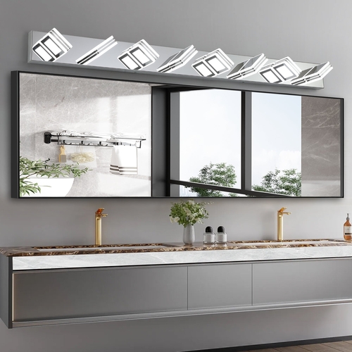 Contemporary 8-Light LED Vanity Light - 52.2-Inch Chrome Fixture with