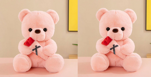 Plush Cute Teddy Bear with Rose Flower Pink Pack of 2