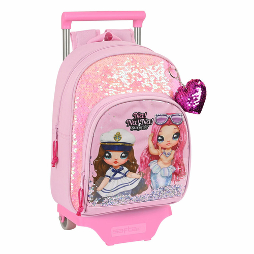 School Rucksack with Wheels Na!Na!Na! Surprise Sparkles Pink (28 x 34