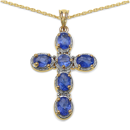 14K Yellow Gold Plated 4.25 Carat Genuine Tanzanite .925 Sterling