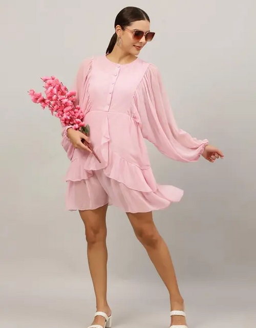 Women Ruffled Baby Pink Dress