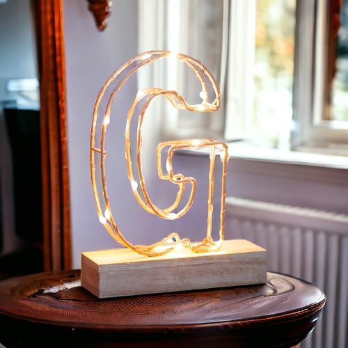 Light Up Letter G Wire Frame Copper Rose Gold Alphabet Light