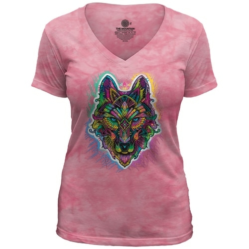 The Mountain 41918405054 Pink Wolf Shaman V-Necks T-Shirt - 2XL
