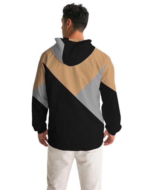 Mens Hooded Windbreaker - Tricolor Water Resistant Jacket