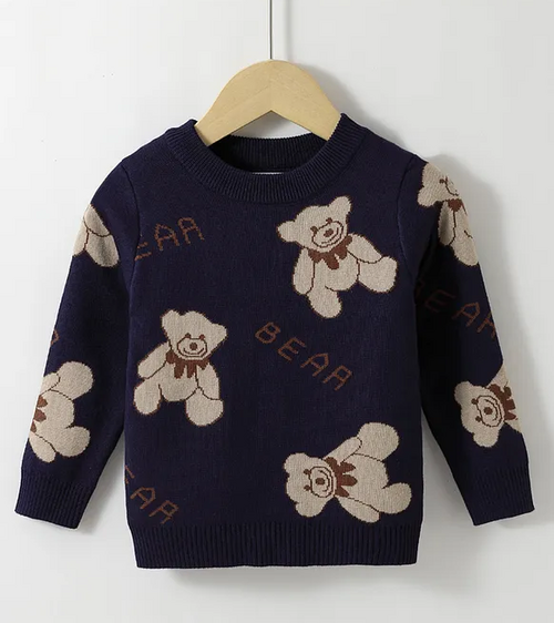 Viscose Full Sleeves Pullover Sweater With Teddy Bear Design 