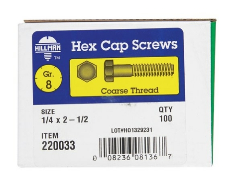 Hillman 220033 0.25 x 2.5 in. Coarse Thread Hex Head Cap Screw