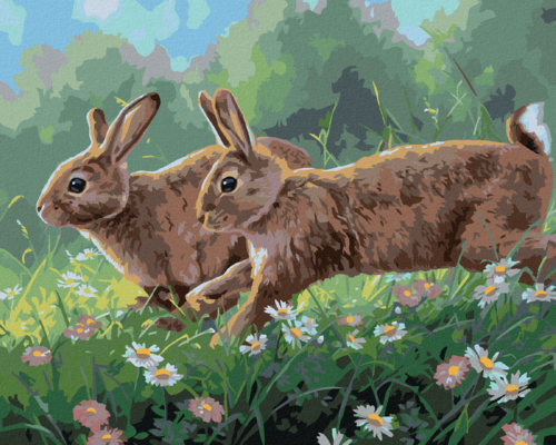 Paint by Numbers - RABBITS IN SPRING FLOWERS (ABRAHAM HUNTER)