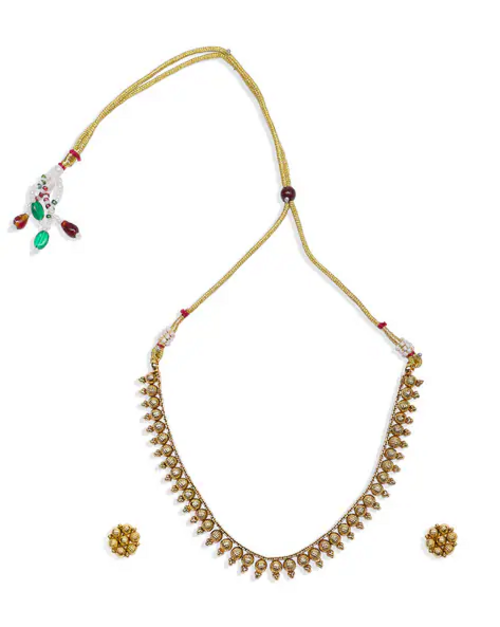 Gold-Plated Beaded Necklace & Earrings Set