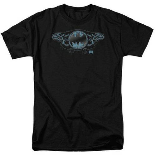 Trevco Batman-Two Gargoyles Logo - Short Sleeve Adult 18-1 Tee - Black