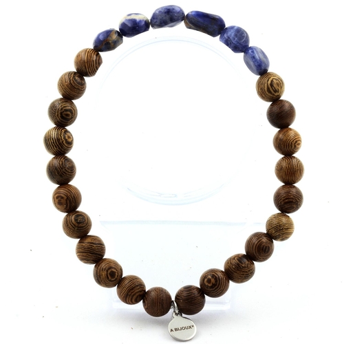 Sodalite from Brazil + wood Bracelet 8 mm Beads.