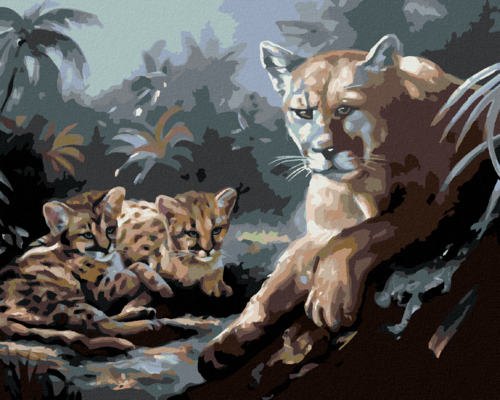 Zuty - Paint by Numbers - COUGAR WITH CUBS (D. RUSTY RUST), 40x50 cm