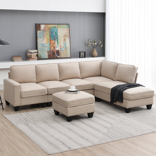 104.3*78.7" Modern L-shaped Sectional Sofa,7-seat Linen Fabric Couch