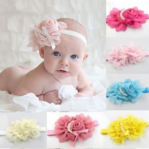 8 Pc Baby"S Headbands Girl"S Rhinestone Chiffon