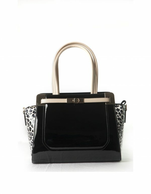 Bravo Handbags BH66-7564BLK Viktoria Panther Print Leather Handbag&#44