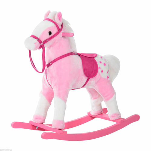 Qaba Kid Plush Rocking Horse Ride-on Baby Girl Toy Pony w/ Realistic