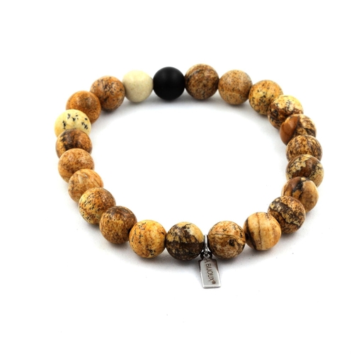 Landscape Jasper + Matte Black Onyx Bracelet 8 mm Beads.