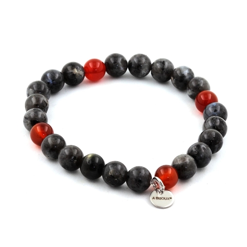 Labradorite + Red Agate Bracelet 8 mm Beads.