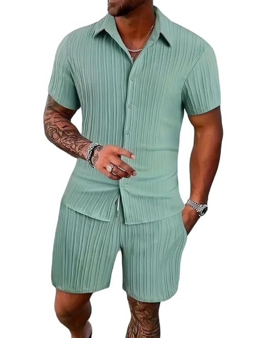 Mens Styalish Sugar Cane Fabric Co-ord Set Short Sleeve Shirt and