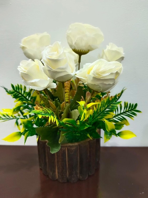 Artificial White Rose Flower Pot
