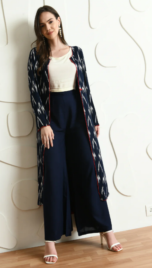Navy BLUE IKHAT PRINT THREE PC (Size L)