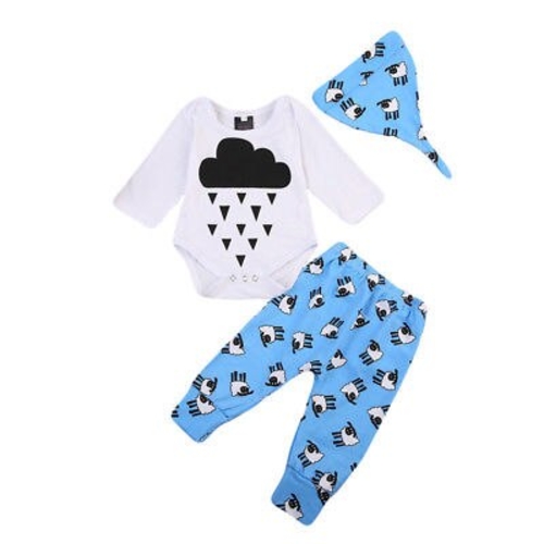 3PCS Set Newborn Toddler Baby Girls Boy Playsuit