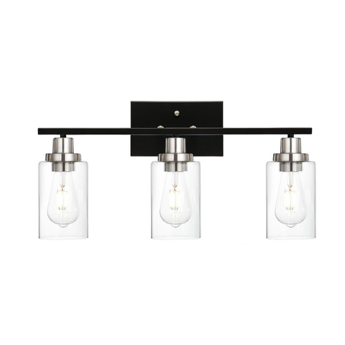 Modern Bathroom Lighting with Clear Glass Shade, 3-Light Black Vanity