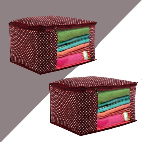 Cotton Saree Covers Set for wardrobe Storage Organizer Maroon Saree