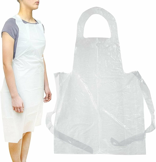 500 Pack White PE Aprons 28 x 46. Ultra Thin Design 1 Mil Disposable