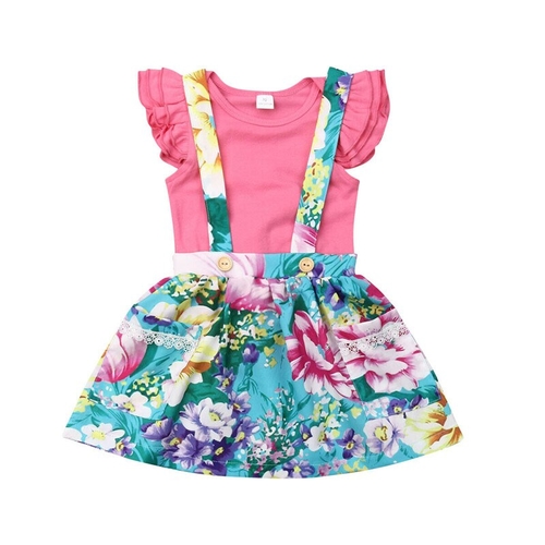 UK Toddler Kids Baby Girl Ruffle Tops Romper Skirt