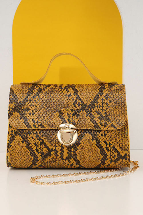 Yellow Snakeskin Print One-shoulder Chain Kelly Handbag