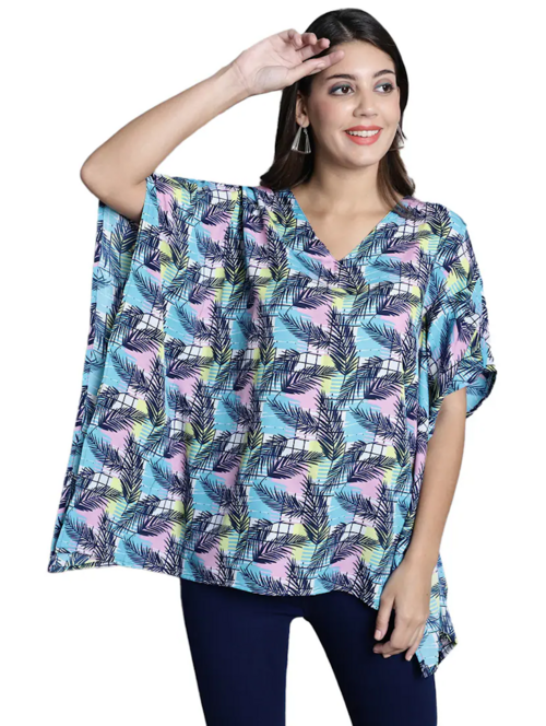 Blue Tropical Kaftan Top(SizeM)(ColorBlue )