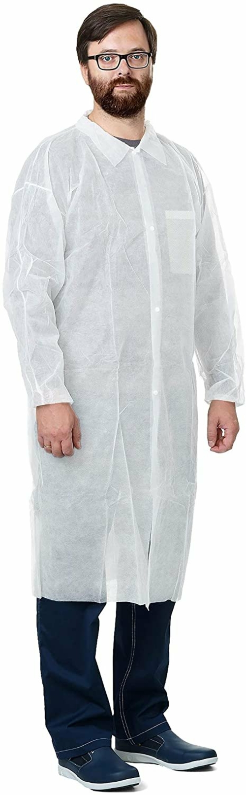 Disposable Lab Coats. Pack of 10 White Adult Frocks. Large