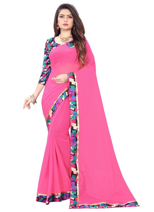 Generic Women's Chiffon Saree (Pink, 5-6 Mtrs)