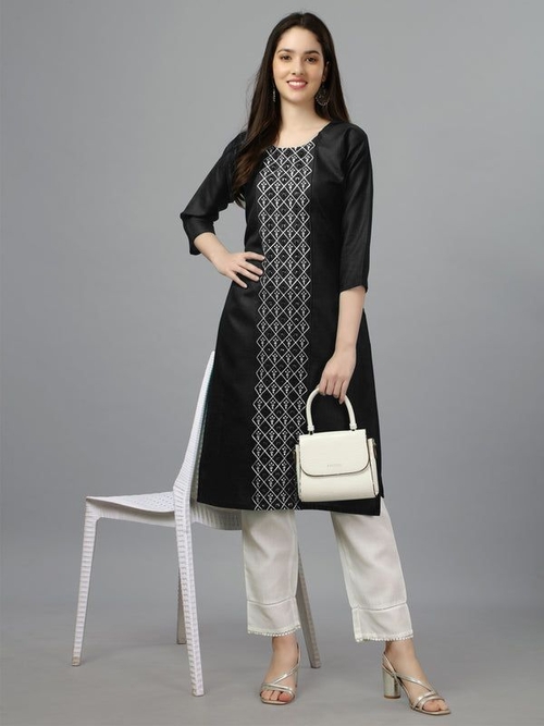 Women Embroidered Cotton Blend Casual Straight Kurti  (Size-38)