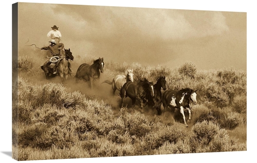 Global Gallery GCS-453703-2436-142 24 x 36 in. Cowboys Herding A Horse