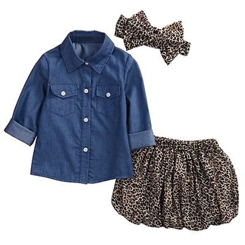 3PCS Baby Kids  0 5Y Girls Clothes Set Denim shirt