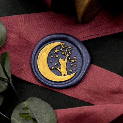 Cat Picking Stars Metal Stamp / Wedding Wax Seal Stamp