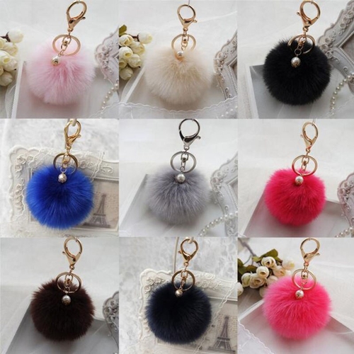 Rabbit Fur Ball Keychain Bag Plush Car Key Ring
