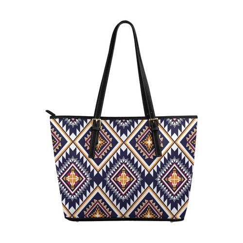 Large Leather Tote Shoulder Bag - Multicolor Illustration