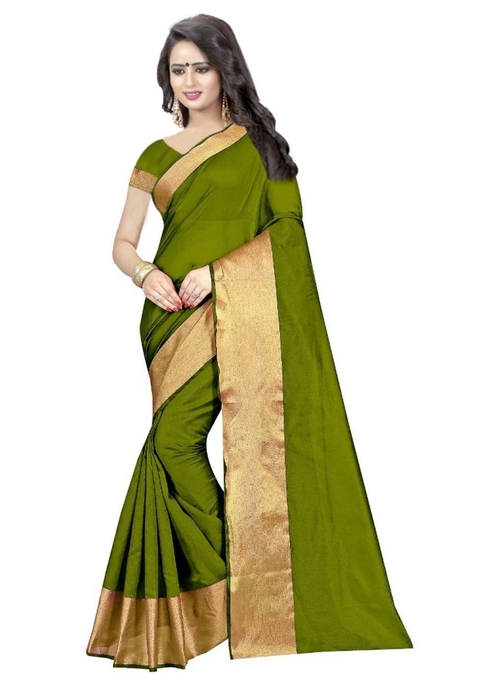 Generic Women's Silk Cotton Saree(Green,