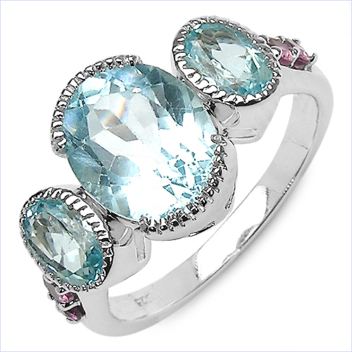 4.75 Carat Genuine Blue Topaz & Rhodolite .925 Sterling Silver Ring