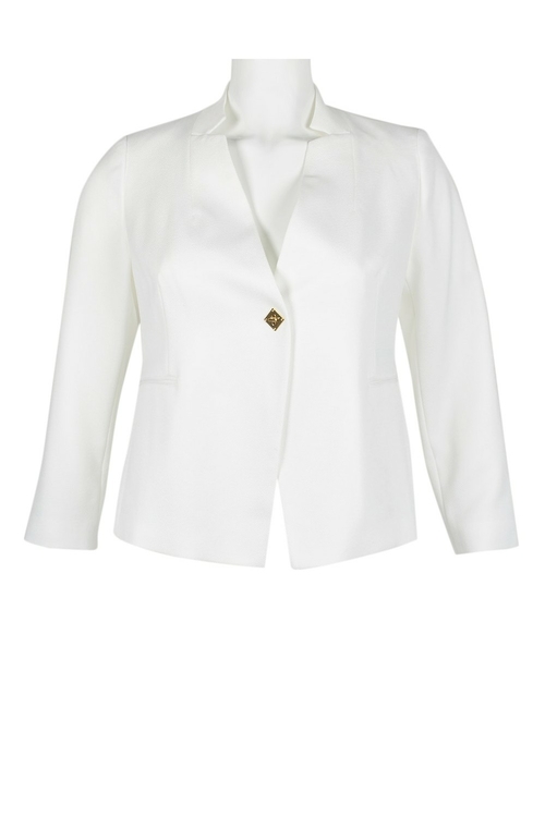 Tahari ASL High Neck One Button Long Sleeve Solid Chevron Twill Jacket