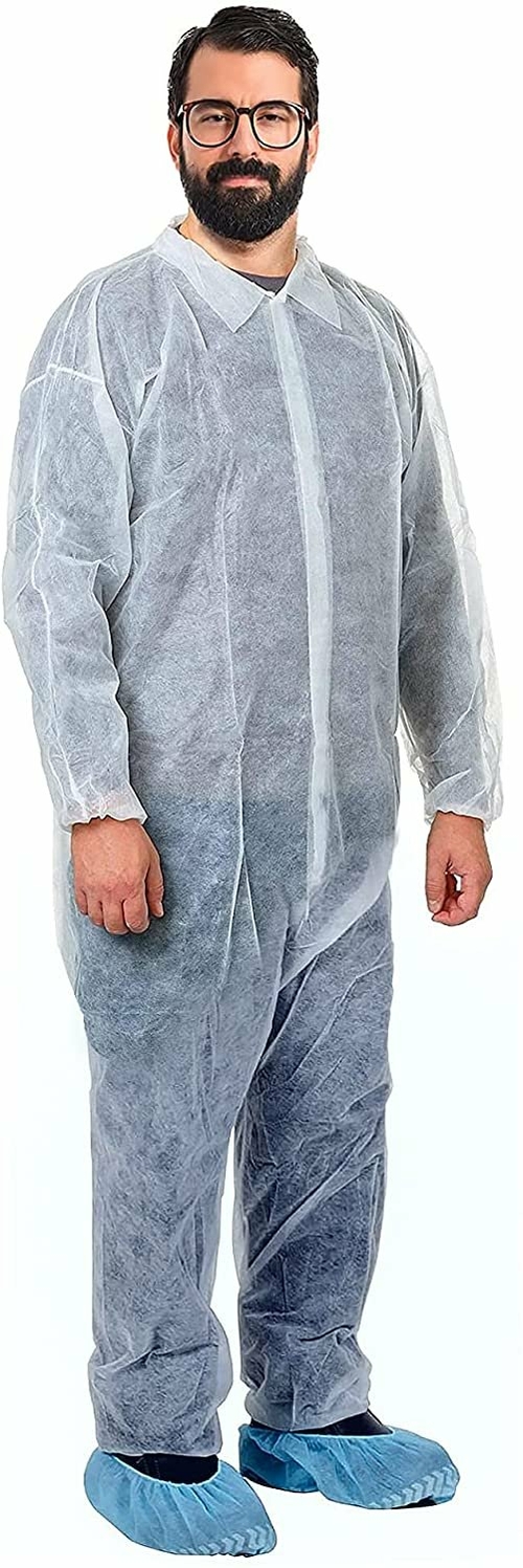 Disposable Coveralls White. Pack of 25 Adult Hazmat Suits X-Large, 70