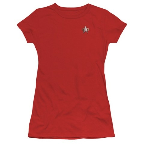 Star Trek-Ds9 Command Emblem - Short Sleeve Junior Sheer Tee - Cardina