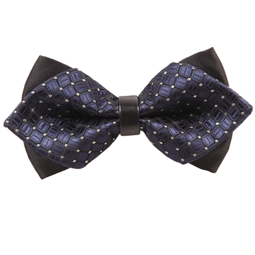 Diamond Tip Pre-Tied Bow Tie - Covert Checks Navy Blue
