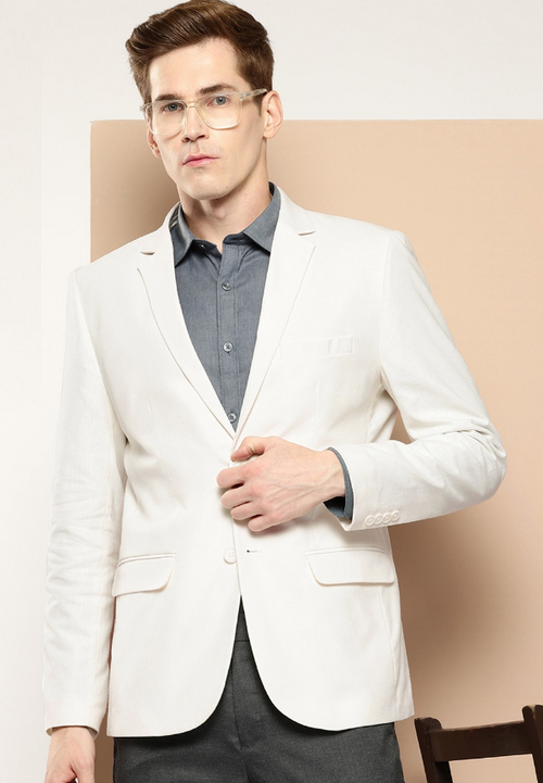Men's Solid Slim Fit Single-Breasted Formal Blazer (Color Off White)